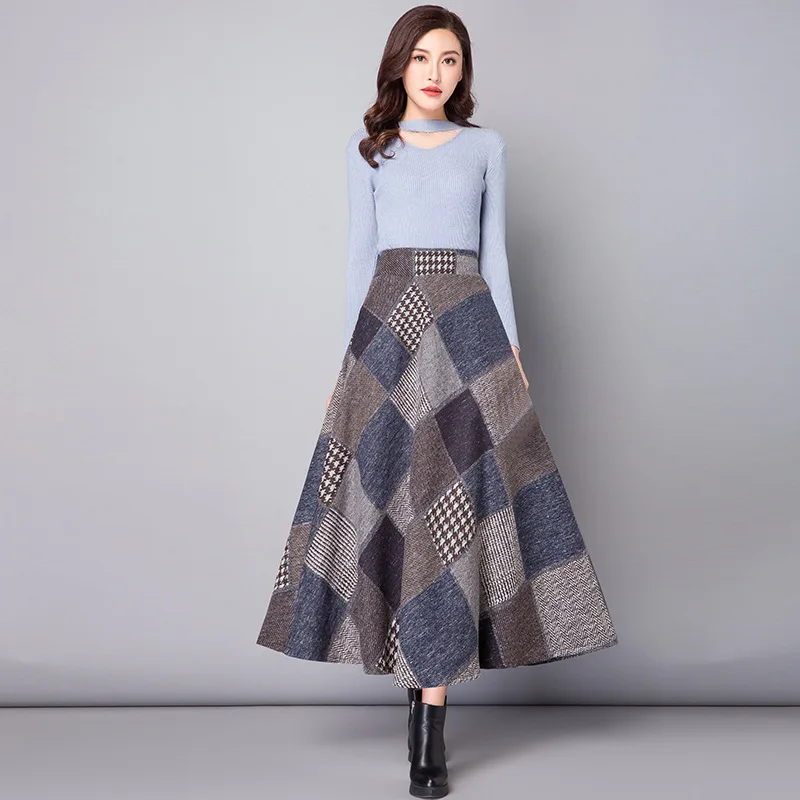 

Skirts Polyester Skirts Women 2018 WoMen Skirts Vintage Plaid A-Line Ankle-Length Red DS020