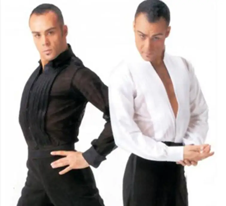 Топы для латинских танцев для мужчин, белая черная шелковая атласная рубашка, Мужская Профессиональная бальная куртка Bollywood Paso 6076 - Цвет: Black No drill