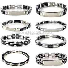 8 видов стилей Шарм мужской браслет из силиконовой нержавеющей стали браслет черный силиконовый Серебряный Браслет-манжета из нержавеющей стали