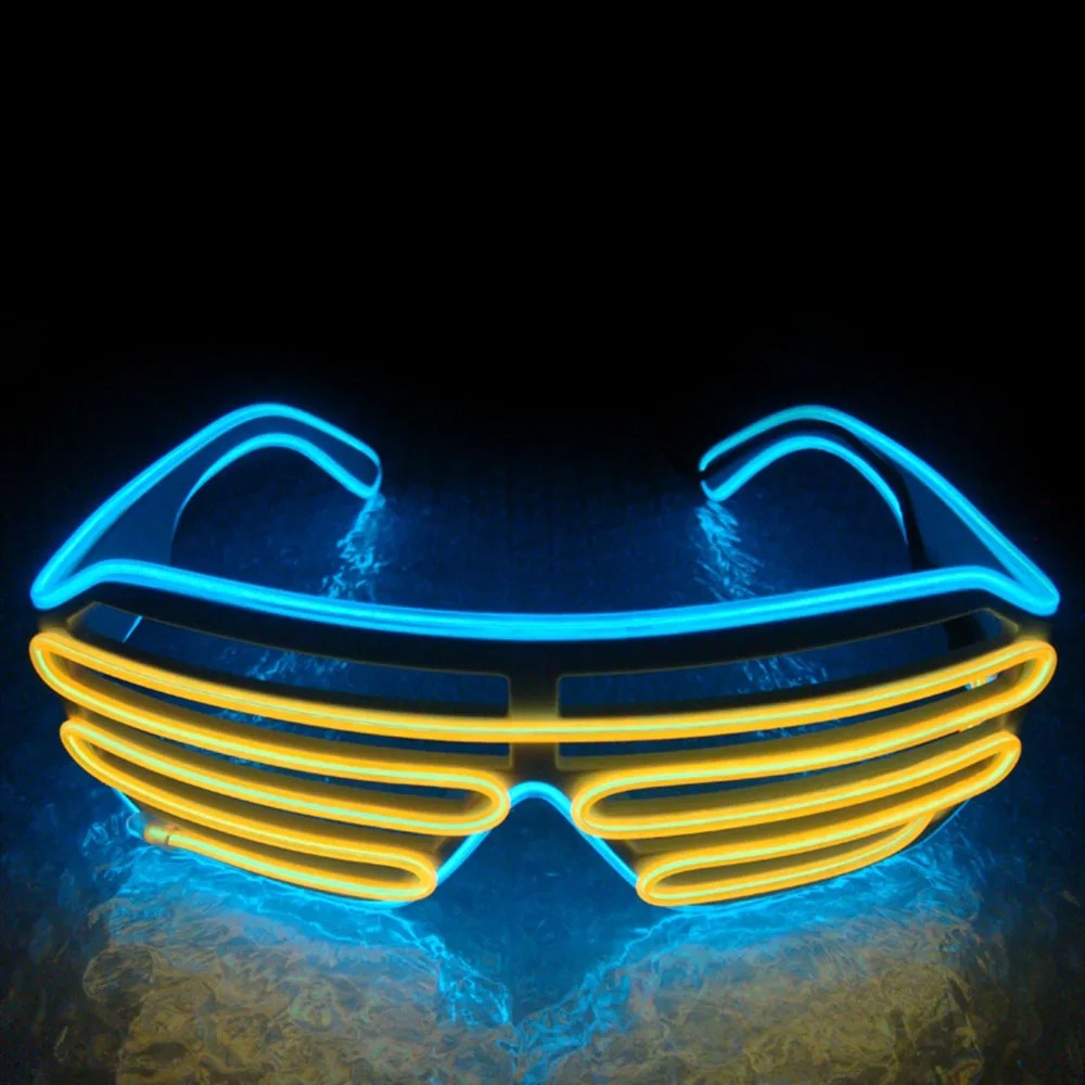 Neon LED Glasses EL Wire Light Up Shutter Glasses Fashionable W/Driver Decoration for Costume Party Halloween Christmas Gifts - Цвет: Type1 Blue Yellow