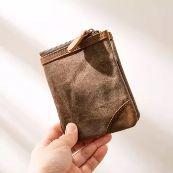 

ALACCHNV handmade original retro British zipper sail man mad horse skin short money chuck layer of leather wallet 3007