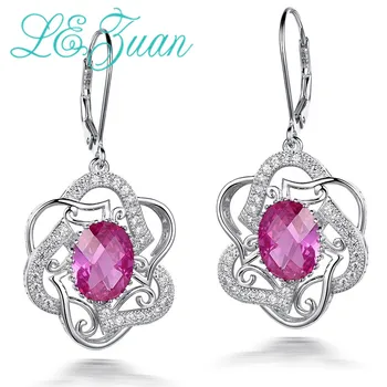 

L&zuan 5.72ct Pink Stone Drop Earrings Real 925 Sterling Silver Jewelry Cluster Luxury Earrings For Women Christmas Gift