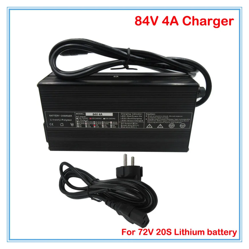 360W 72V 4A Зарядное устройство выход 84V 4A Li-Ion Зарядное устройство RCA Порты и разъёмы используется в течение 72V 20S Электрический велосипед батареи e-скутер способный преодолевать Броды батарея Зарядное устройство