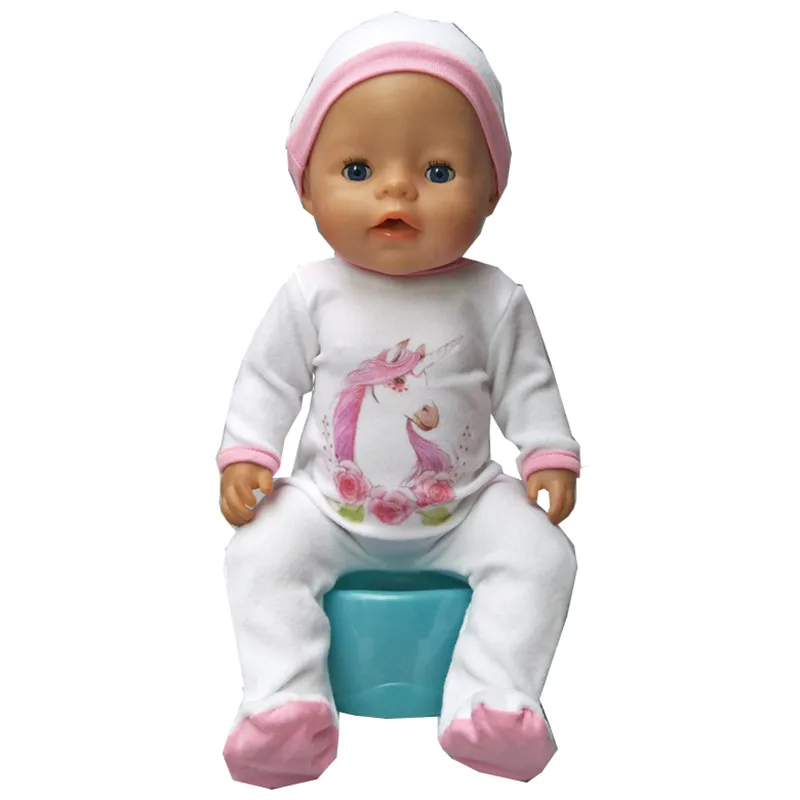 

Born New Baby Doll Clothes Hot Sale 17 inch Doll Ostrich Unicorn Flamingo Dairy Cow Pajamas Accessories For Baby Gift