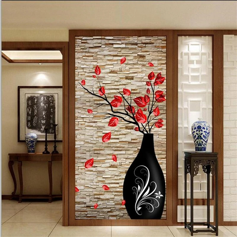 wellyu Custom Wallpaper 3D Stereo Vase Brick Wall Flower Vestel tv Background Decorative Painting papel de parede 3d wall paper beibehang high quality three dimensional fashion decorative painting pvc papel de parede 3d wallpaper 3d floor painting pebbles