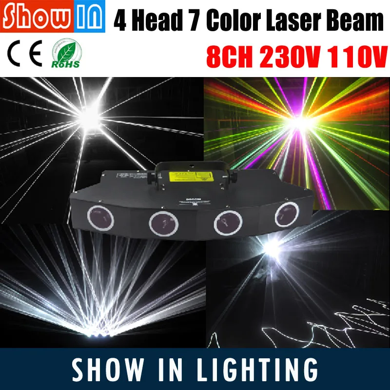 

50W 4 Head 7 Color Beam Laser Light DMX512 DJ Disco Family Party Club Wedding Stage Effect Lighting Projector 230V Free Shipping