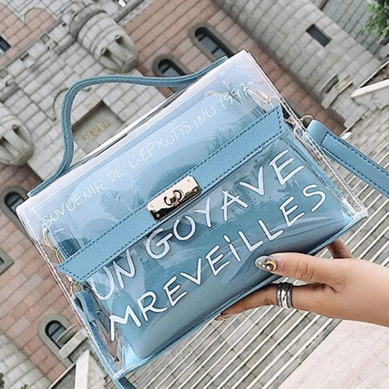 Womens Transparent Jelly Handbag Satchel Shoulder Bag Candy Color Tote Bag Purse Crossbody Bag Messenger Bag