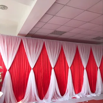 

3m*6m Ice Silk Wedding Backdrop With White Volie Double Layer Wedding Drape Customzied Color