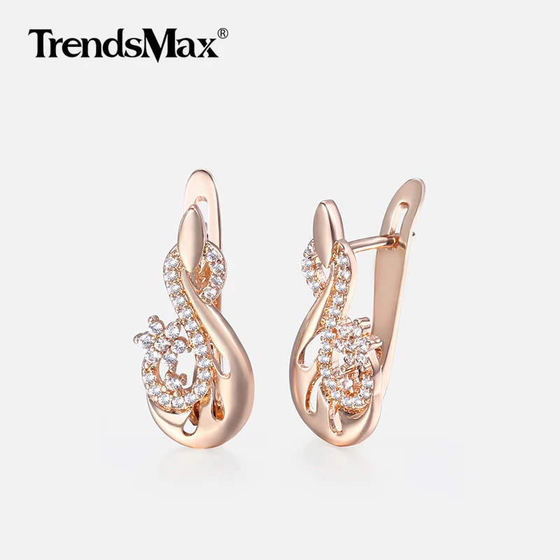

Clear Cubic Zircon Earrings For Women 585 Rose Gold Stud Earrings Women Jewelry Valentines Gifts for Wife Girlfriend KGE140