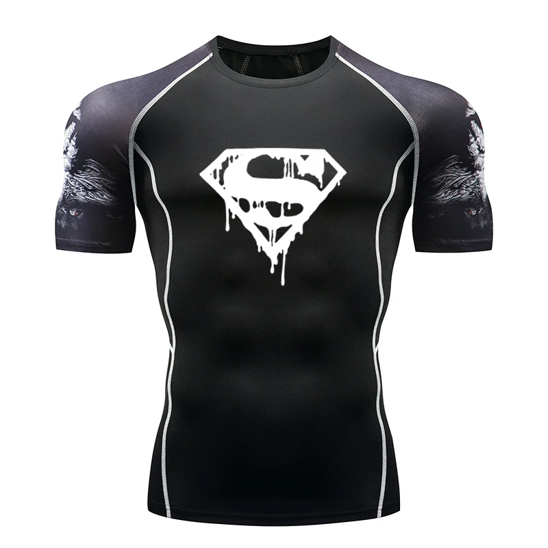 

2019 new men's tight short-sleeved T-shirt running jogging compression quick-drying T-shirt gym fitness training T-shirt top