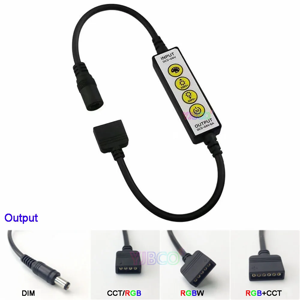 Мини-пульт 4 клавиши, постоянный ток, 5 В, 12 В, 24 В постоянного тока, один цвет/ССТ/RGB/RGBW/RGB+ CCT светодиодный контроллер для светодиодный ленты