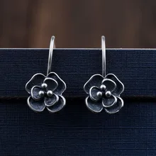 Mythic Age Real 925 Sterling Silver Rose Flower Vintage Drop Dangle Earrings Jewelry Gift for Woman Girl 