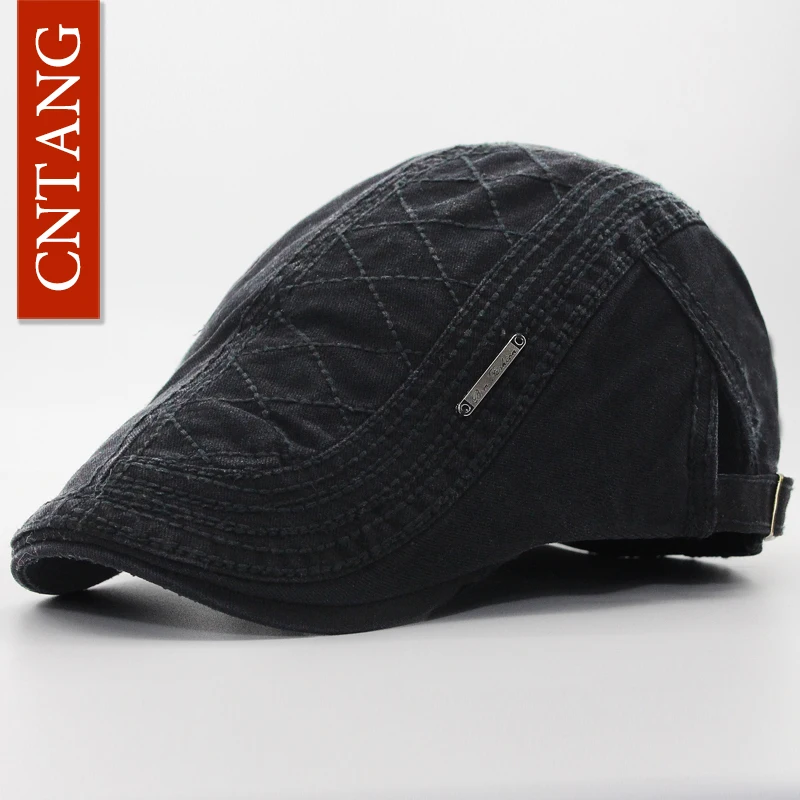 Casual hat beret hat woolen beret Spring Autumn Cotton Beret Visor Cap For Men Vintage Button Flat Hat Adjustable
