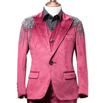 

Baby Kids Blazers Gold velvet Suit for Prom Daily Casual Jacket Wine red Celebrity Boy Shoulder Epaulette Outfit
