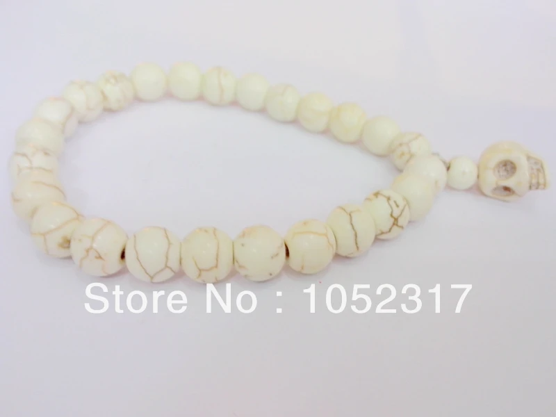 

White Stone howlite Bead inlay Skull Head Dangle Pendant Bracelet Adjustable Beautiful Woman Party
