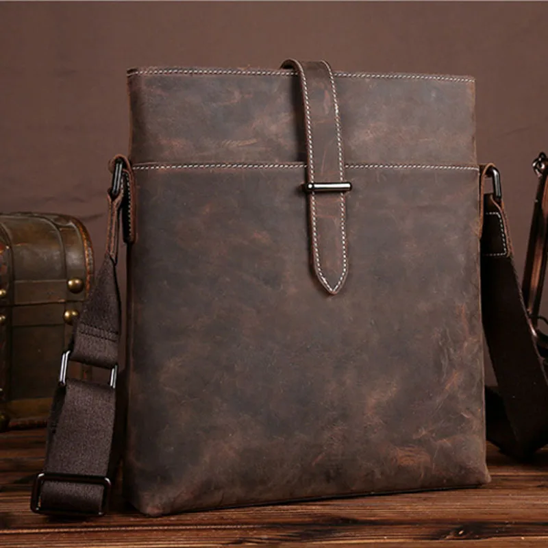 

Men Genuine Leather Messenger Bag Patchwork Leather Vintage Cross Body Messenger Shoulder Business Casual Bag