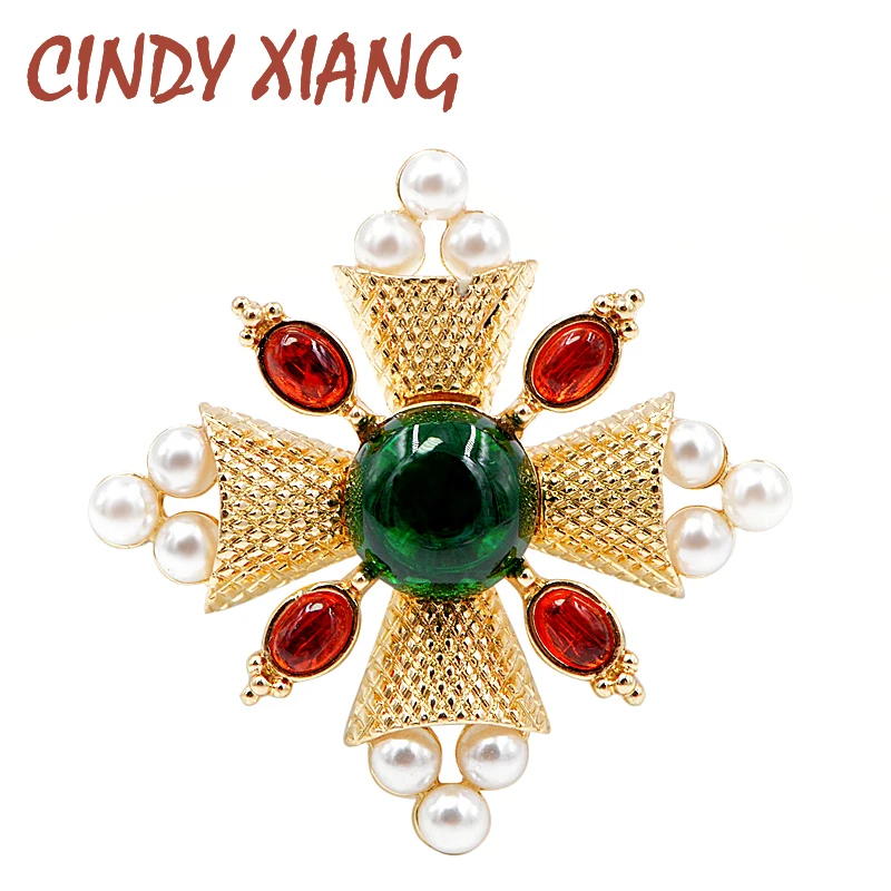 Винтажная женская брошь в форме креста CINDY XIANG украшение стиле барокко с жемчугом