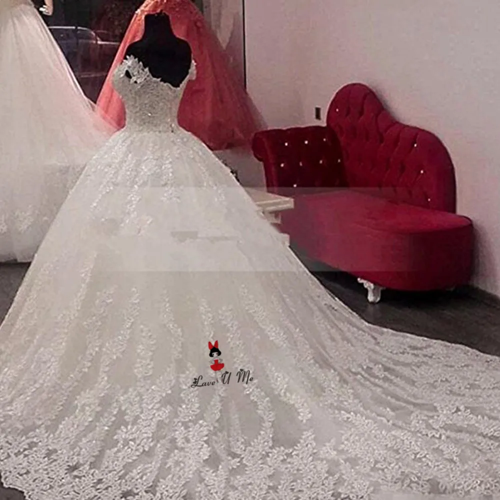 Vestido De Noiva Renda великолепные Кружево Свадебные платья бальное платье с открытыми плечами Свадебные платья развертки поезд Турции невесты