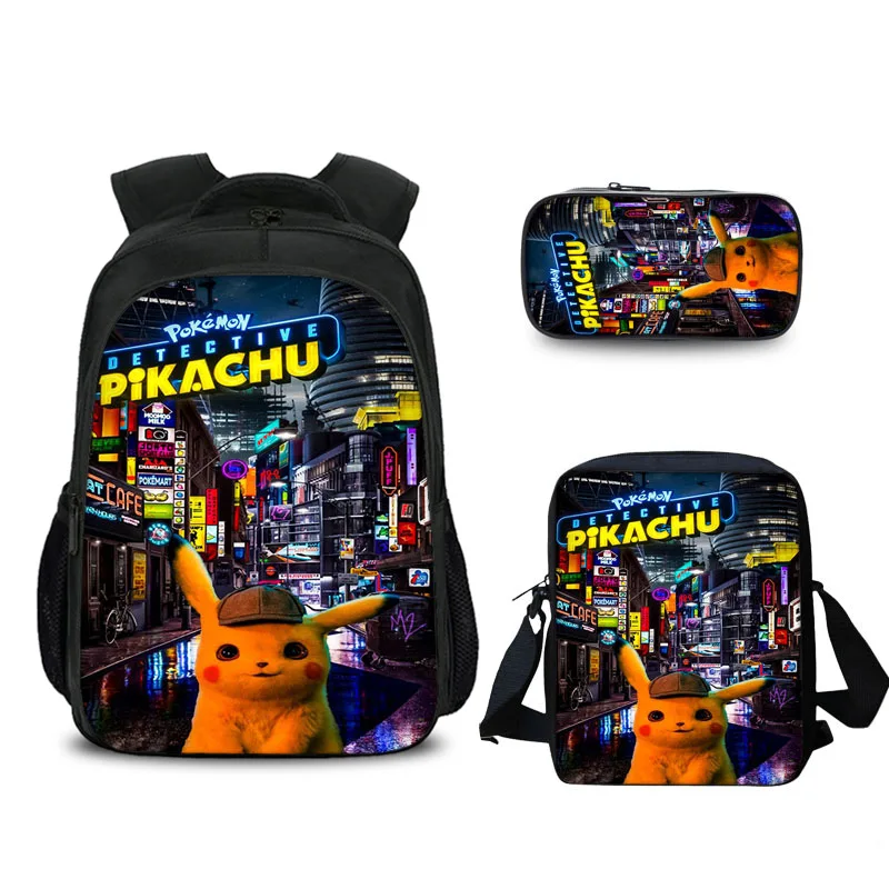 3 Pcs/set Cartoon Pokemon School Bags For Kids Detective Pikachu Anime Pattern School Backpack For Teen Boys Girls Curel Fancl - Цвет: 4