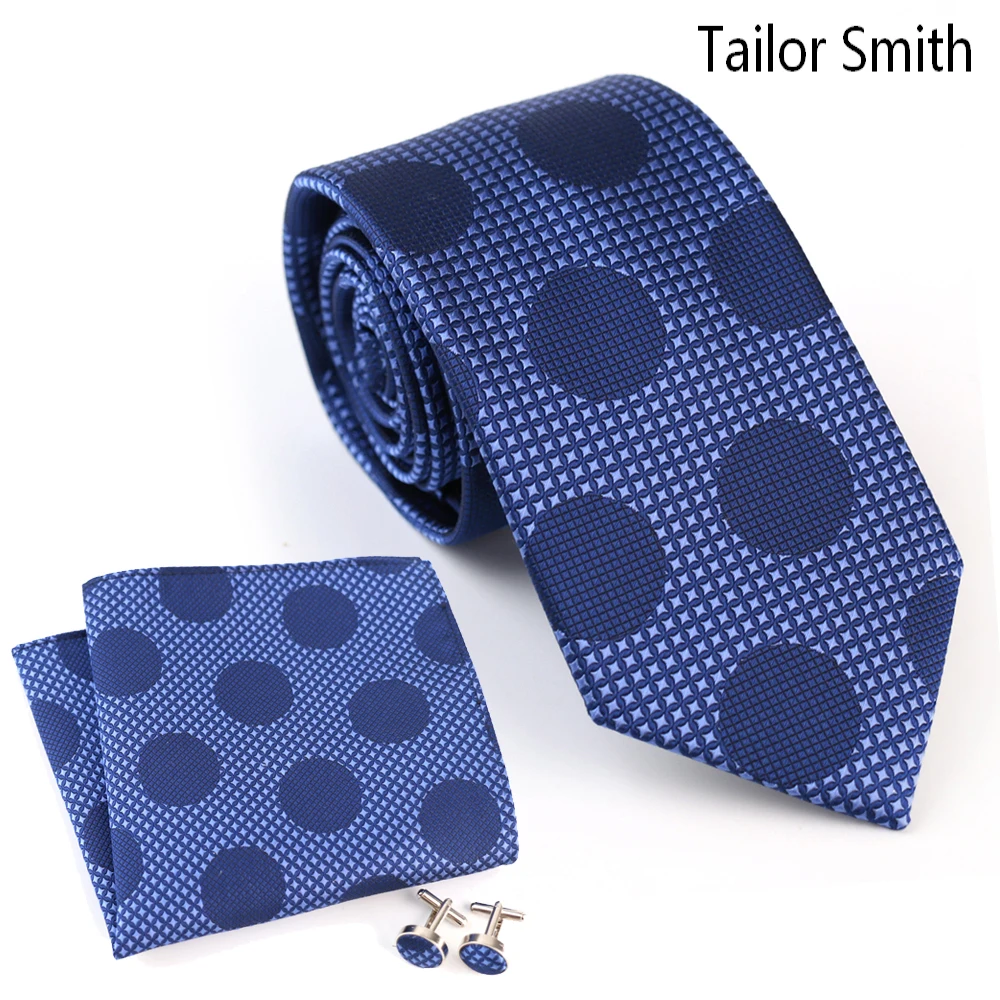 Tailor Smith Polka Dot Blue Necktie Hanky Cufflink Set