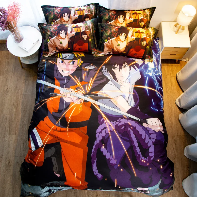 

OLOEY 3/4 pcs Home Textile Japanese anime bedding Set Duvet Cover sheet bed Cartoon king queen bedding quilt cover soft AB side