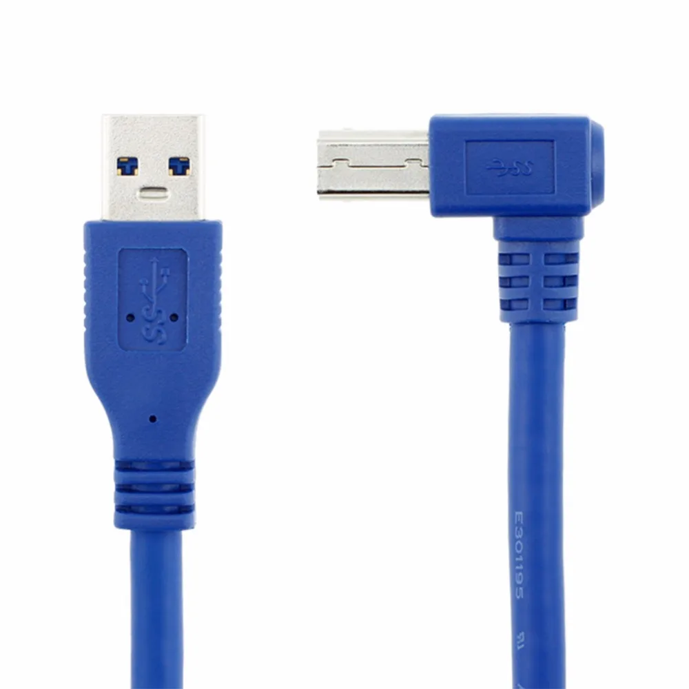 

Bluwee USB 3.0 Cable - Type A-Male to Right Angle Type B-Male Printer Scanner Cord - Round Blue