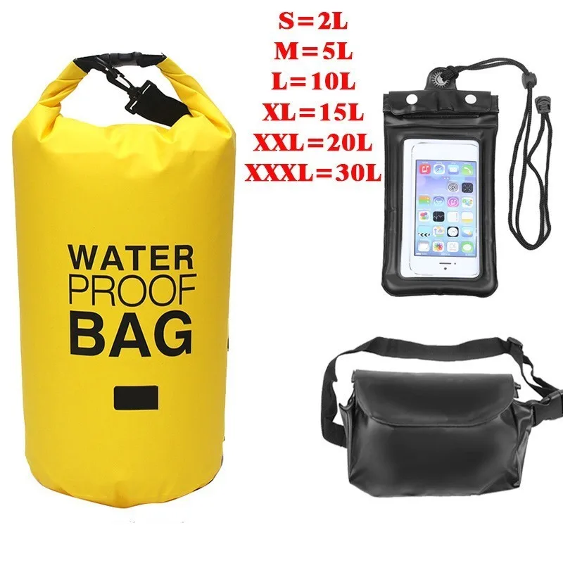 2L/5L/10L/15L/20L/30L Открытый водонепроницаемый мешок сухой мешок телефон сумка поясная сумка Набор для плавания дрейфующих рафтинг речной треккинг сумки - Цвет: Set 01