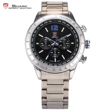 Pacifique ange shark sport montre 24 heures chronographe lumineux noir bleu Horloge Complet Acier Bande Résistant À L’eau Hommes Montres/SH318
