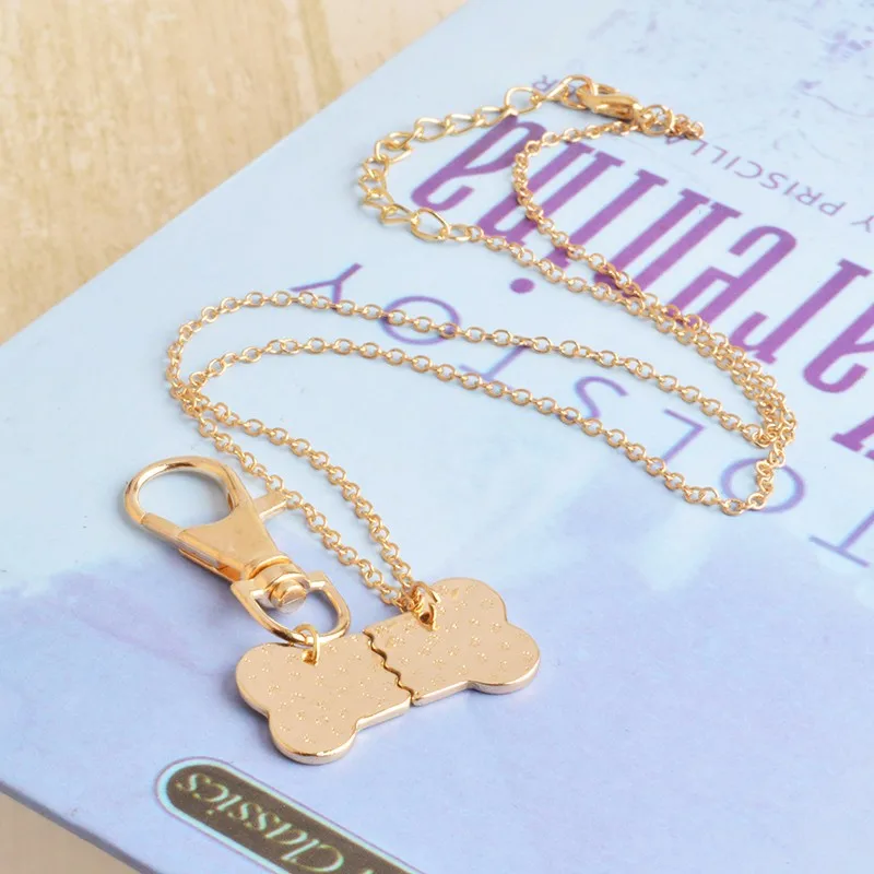 QIHE JEWELRY 2pcs/set Gold Silver Color Dog Bone Best Friends Charm Necklace & Keychain Handstamped BFF Bones Friendship Jewelry 21