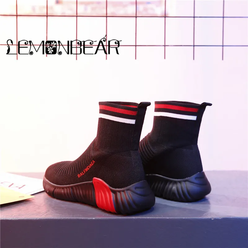 

New Women's Vulcanize shoes Thick High platform Socks Shoes women's SneakersKnit Breathable Shoes White Black non-slip high-top