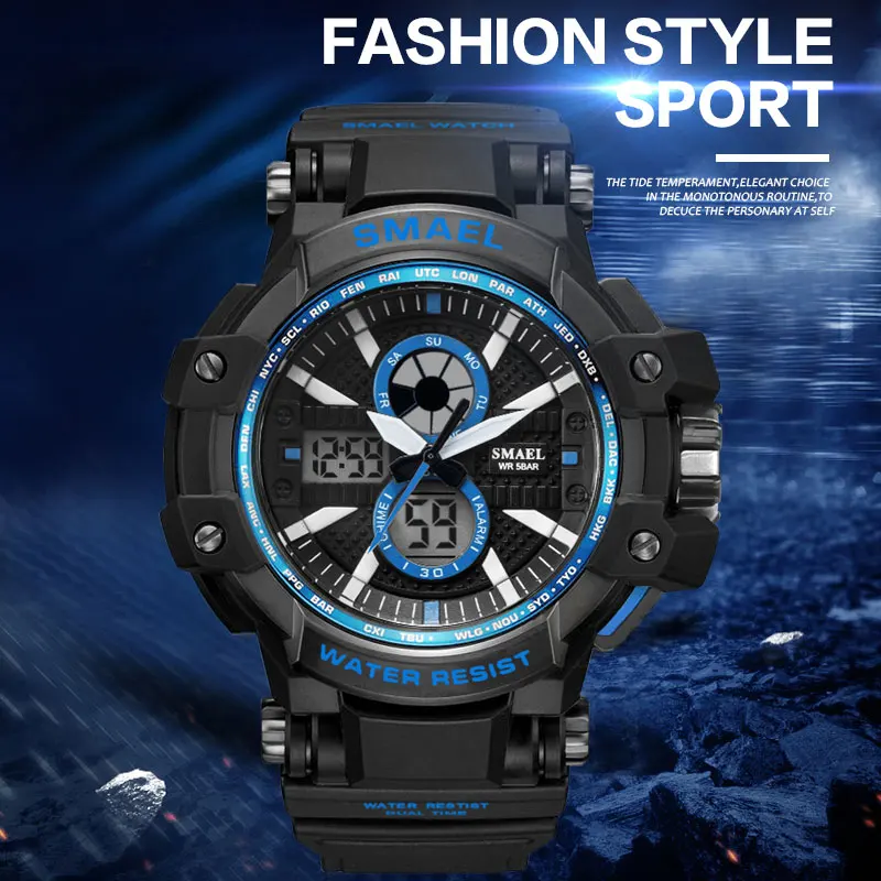 Спортивные часы 50 м водонепроницаемые SMAEL модные мужские S Shock relogios masculino 1509B