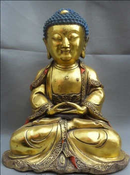 

bi001832 12" Tibet Tibetan Buddhism Bronze Gilt Shakyamuni Amitabha Buddha Statue