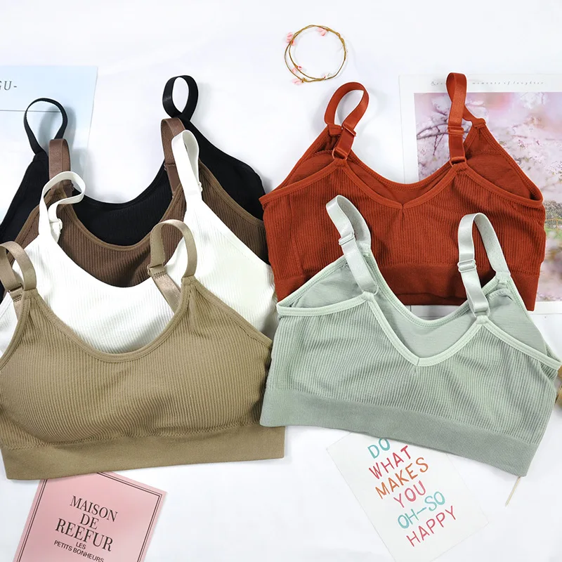 

2019 New Fashion Women Girls Crop Top Sexy Removable Padded Bra Casual Bra Fitness Tank Tops Breathable Women Bra