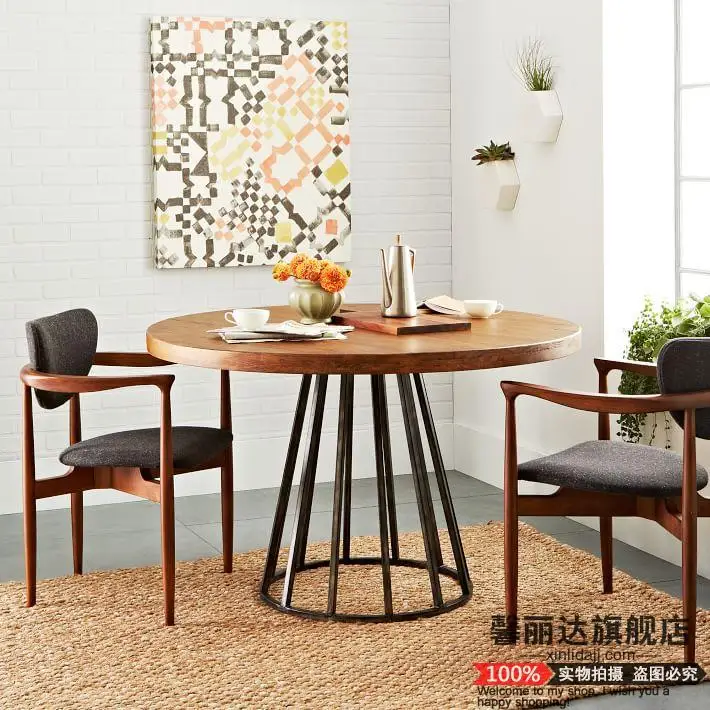 Xin Lida American retro small round wood tables, wrought