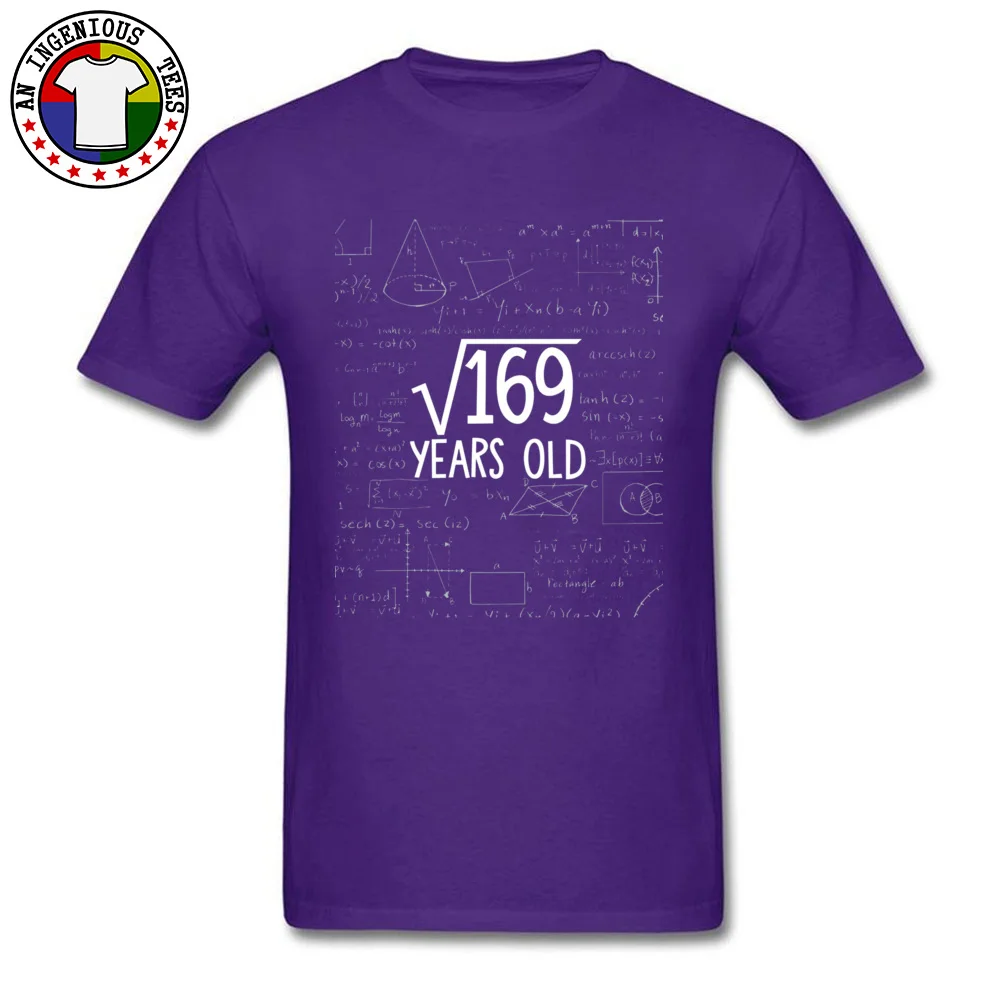 Leisure T Shirts Short Sleeve Custom Fashionable Mens NEW YEAR DAY Tops Tees Custom T Shirts Round Neck Cotton Fabric Square Root of 169 13th Birthday 13 Years Old  purple