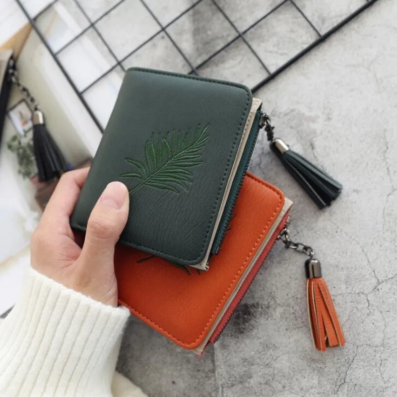 

Leaf pattern Multifuncation Wallet Women Small Zipper Women Purse Short Brand Designer Coin Mini Ladies Wallet Girl Card Purse