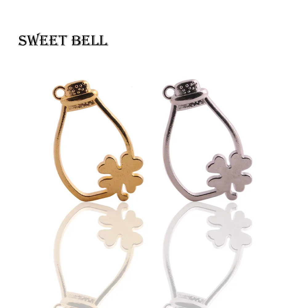 

10pcs 28*42mm Metal Three color Tone Four Leaf Clover Bottles Charm Pendant For Necklace DIY Jewelry Making Accessories 11C67