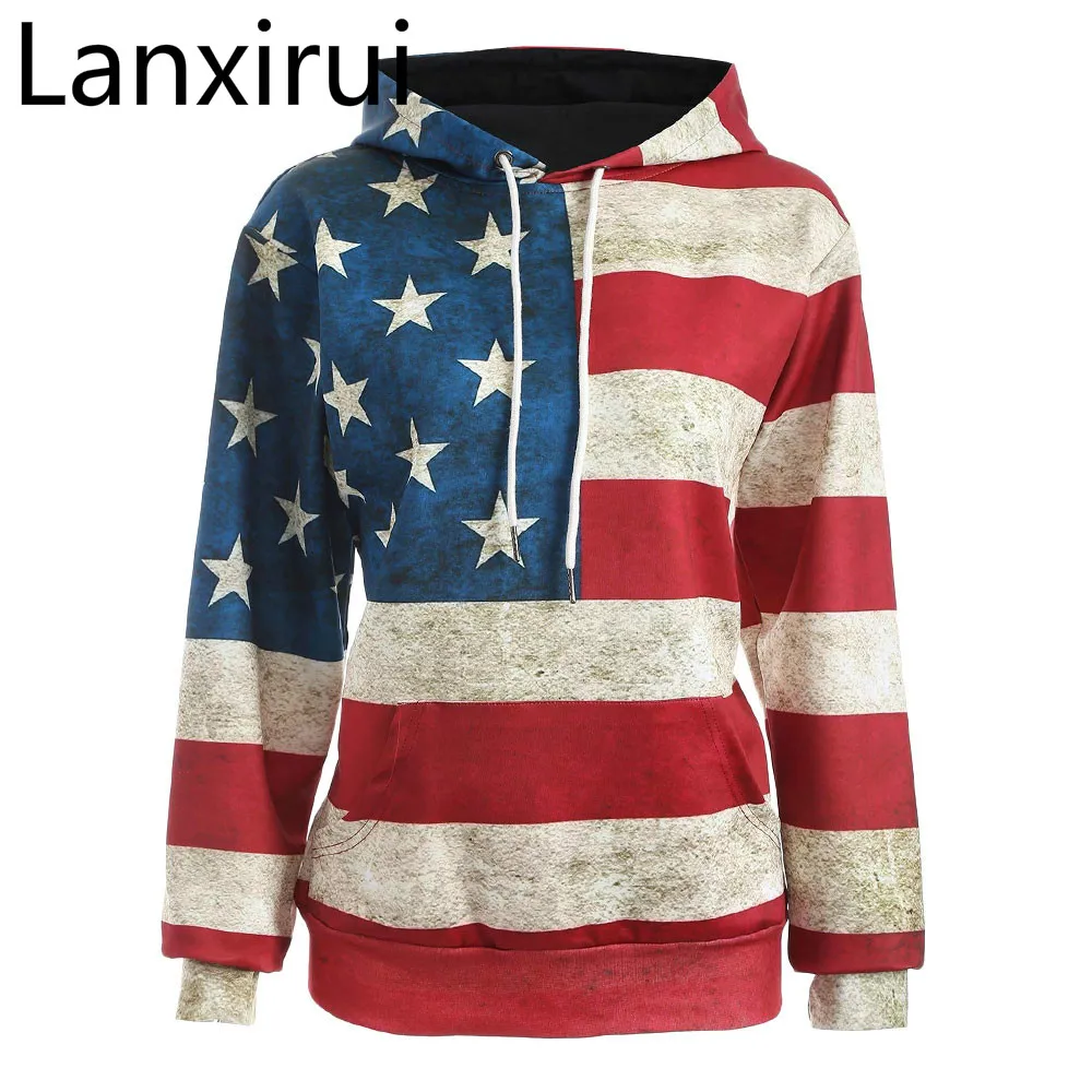  Lanxirui Sweatshirts American Flag 3d Digital Printing Hoodies Streetwear O -Neck Full Hoodies Coat