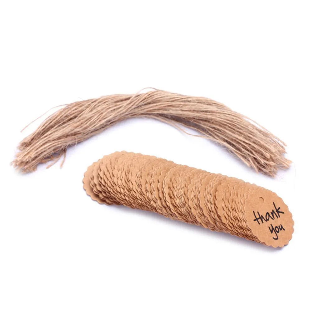 

100pcs Thank You Kraft Paper Blank Gift Price Hand Draw Hang Tags Luggage Wedding Party Favor Note Cards with String (Brown)