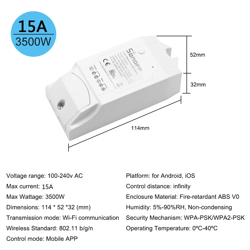 Sonoff Pow R2 ITEAD умный Wifi переключатель беспроводной вкл/выкл контроллер с измерением энергопотребления в реальном времени 15А/3500 Вт