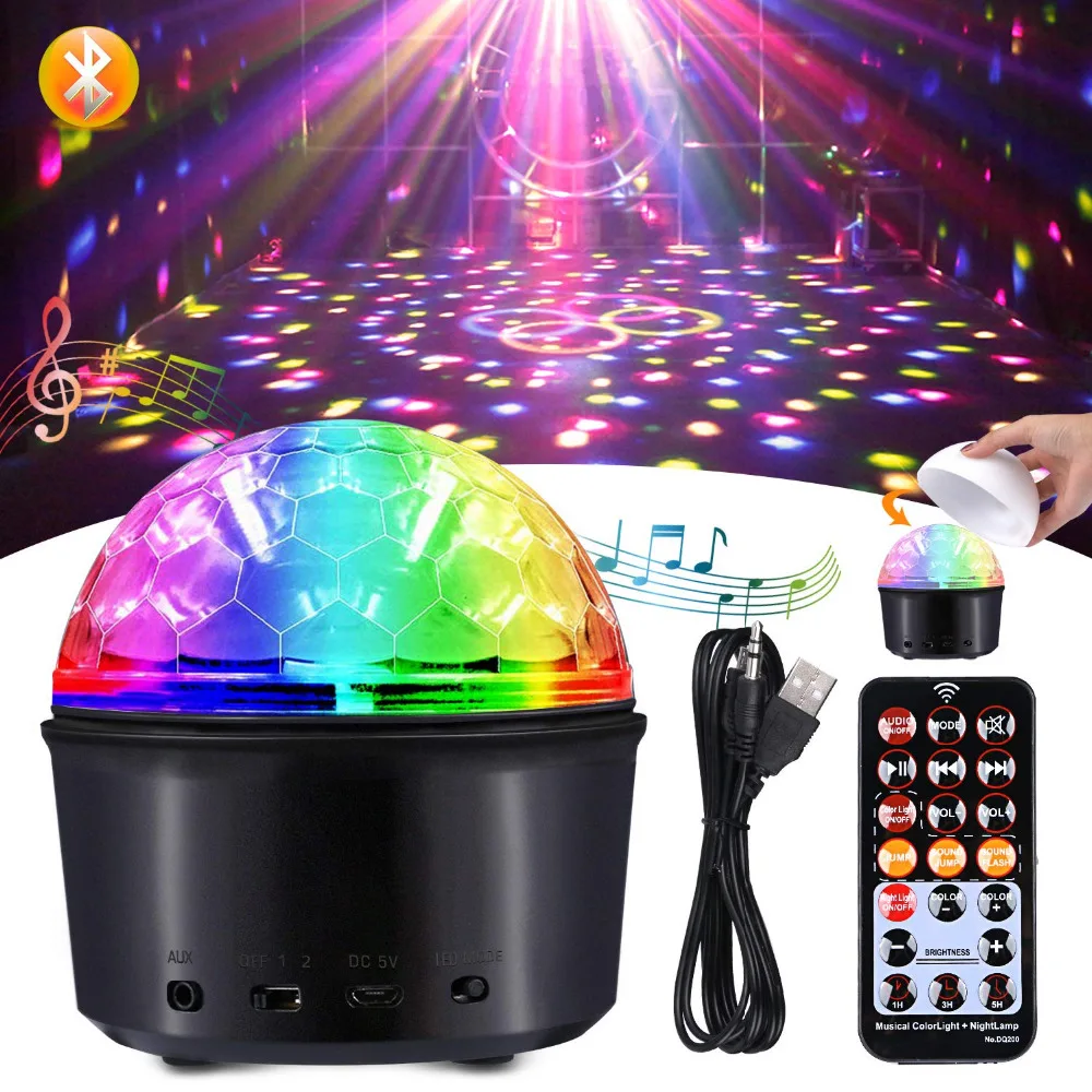 

Disco Crystal Magic Ball Light Bluetooth Speaker Strobe Party Lights USB Powered Night Lamp 9 Colors LED Sound Activated Project