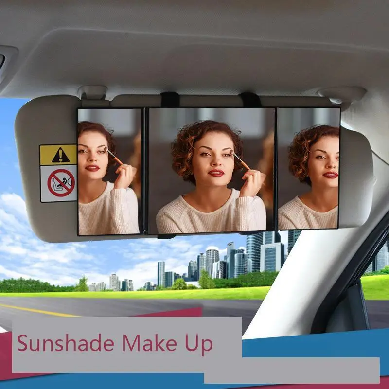 

Car Interior Cosmetic Mirror Three Fracture Fold Makeup Mirror Vehicle Sunshade Block Dressing Mirror Car Within Use Decoration