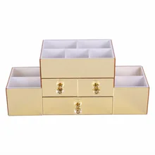 ПВХ Стильный золотой зеркальный косметический Органайзер настольный макияж ящик для хранения