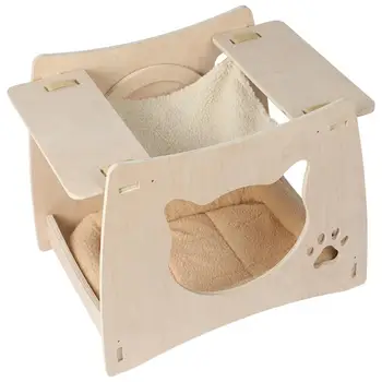 

Wooden Comfortable Pet Cat Activity Climbing Scratching Frame Plush Bed Tree House Hammock Toy