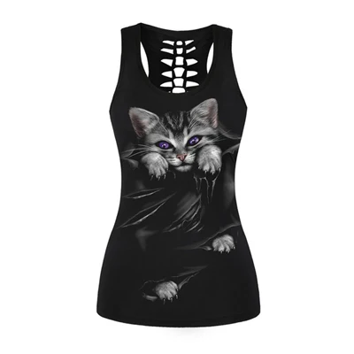 ONSEME, Женская Повседневная футболка без рукавов, YinYang, с рисунком кота, 3D, топы, крутые, с цветком, с черепом, майки, открытая спина, жилет, повседневные футболки
