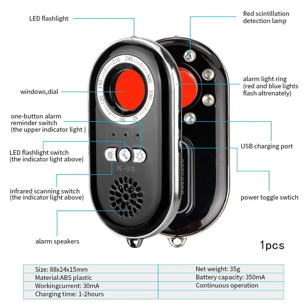 Anti Spy Camera Detector RF Bug Detector Wireless Signal Scanner Alarm Security Motion Vibration Sensor