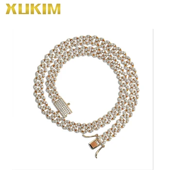

CH110-G Xukim Jewelry Gold Rhombus Iced Out Cuban Chain Hip Hop Rose Giold Chain Necklace