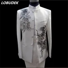 Свадебное платье для жениха, костюмы с пайетками, одежда для мужчин, официальное платье, костюм белого цвета для певицы, танцовщицы, выступления, формальное платье для выпускного вечера