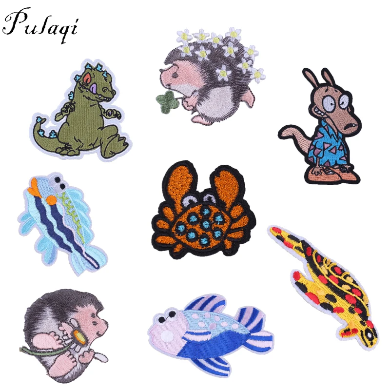 Pulaqi Lucu Kartun Hewan Patch Diy Stiker Di Pakaian Landak Ikan