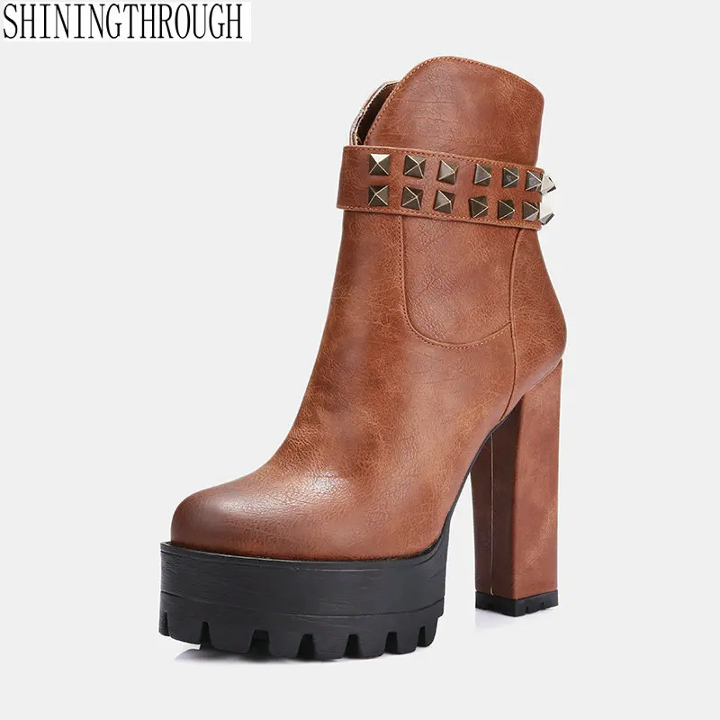 

2019 Sexy Style Round Toe Ankle Boots Comfortable Boots High Heels platform Women Boots Large Size 34-42